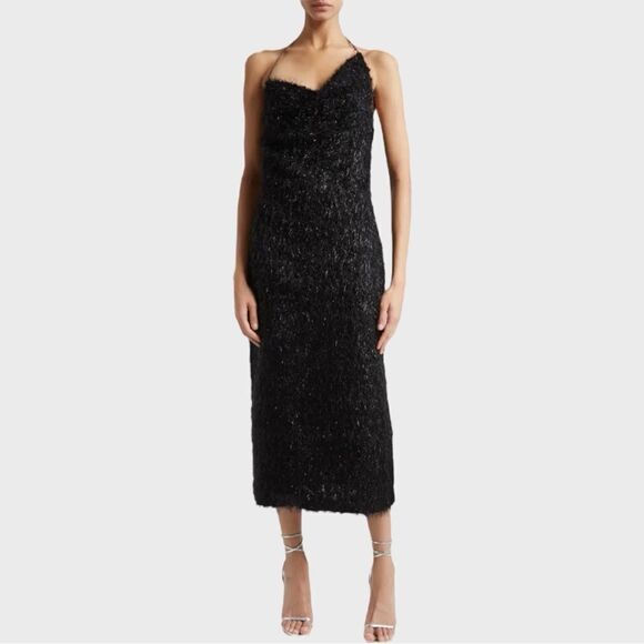 Sz XS Stine Goya Promise Metallic Halter Knit Midi Dress NWOT $540 MSRP - Picture 1 of 17